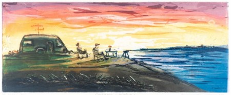 Campingvogn i solnedgang